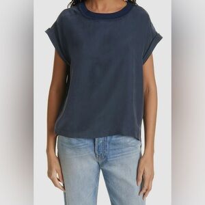 FRAME Silk Blue Short Sleeve Crew Neck Oversized T-Shirt (12)